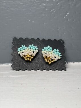 Huichol Beaded Heart Stud Earrings